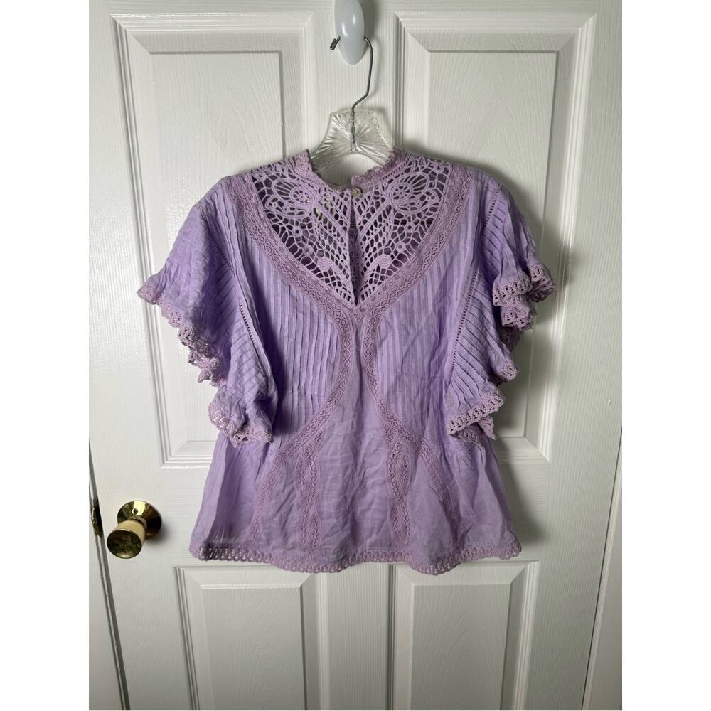 Farm Rio Lilac Lace Ruffled Blouse S - Picture 6 of 8